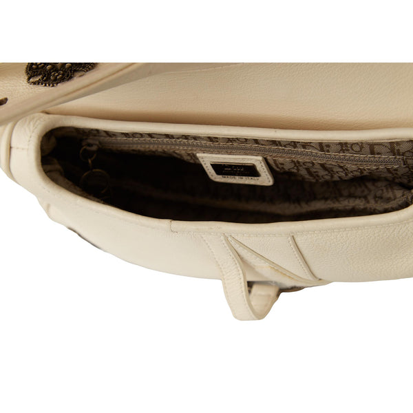 Dior White Leather Charm Saddle Bag