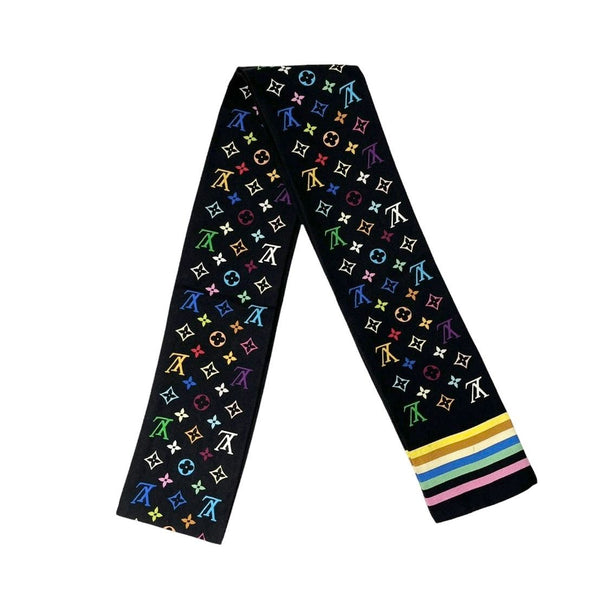 Louis Vuitton Black Multicolor Logo Tie Scarf