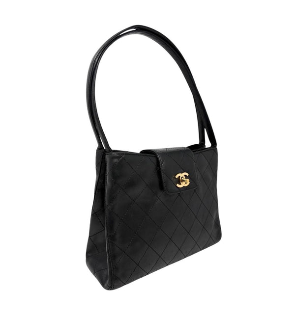 Chanel Black Lambskin Clasp Shoulder Bag
