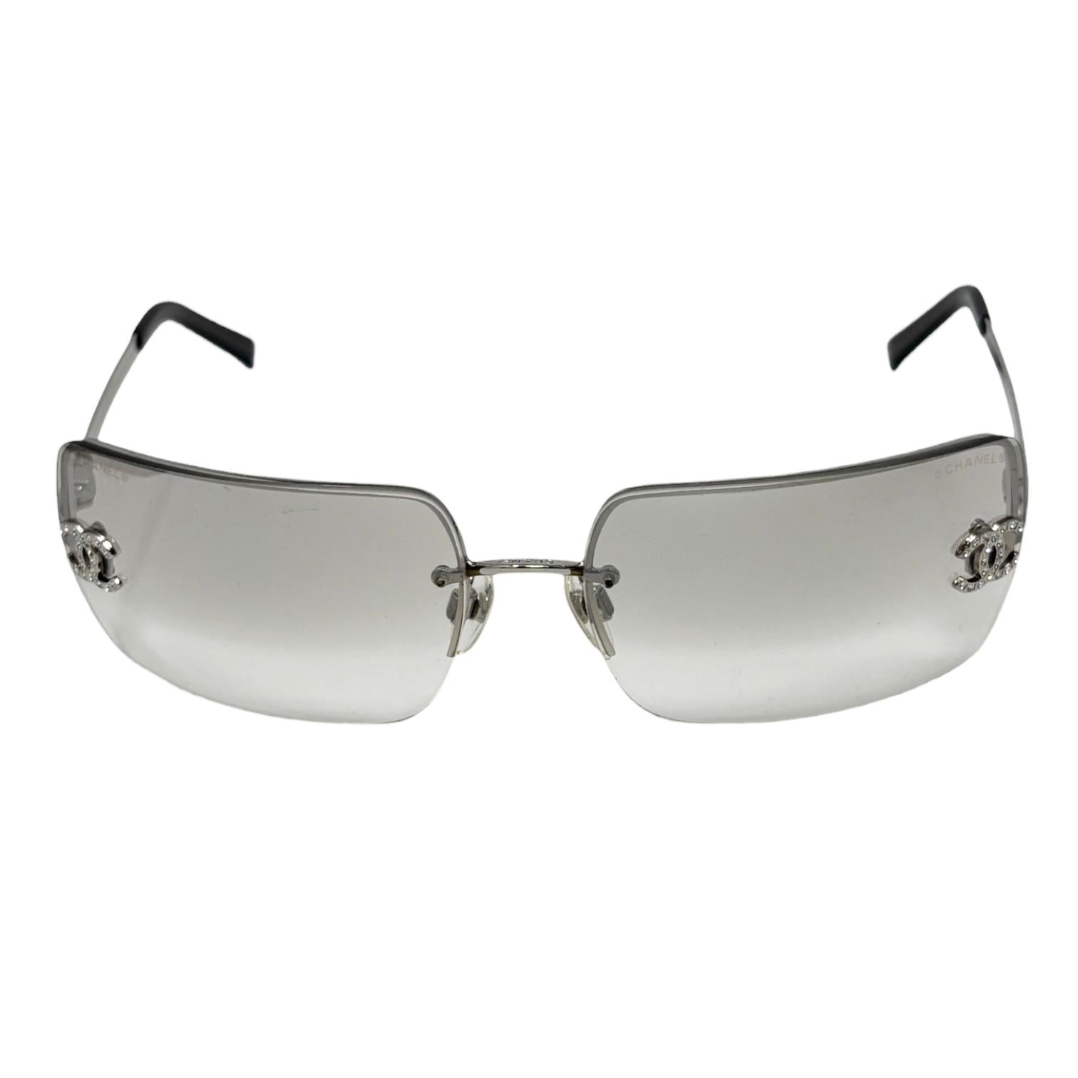 Chanel Silver Rhinestone Rimless Sunglasses