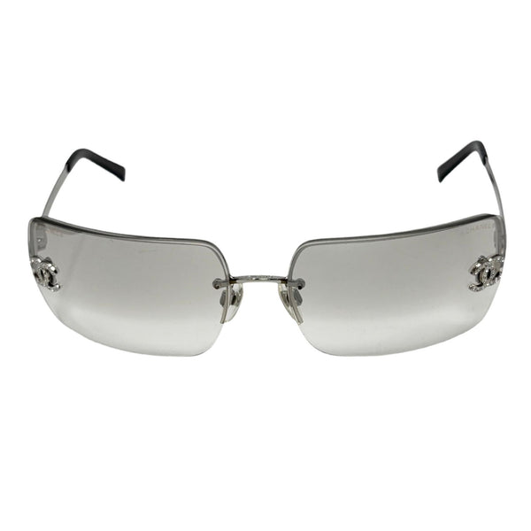 Chanel Silver Rhinestone Rimless Sunglasses