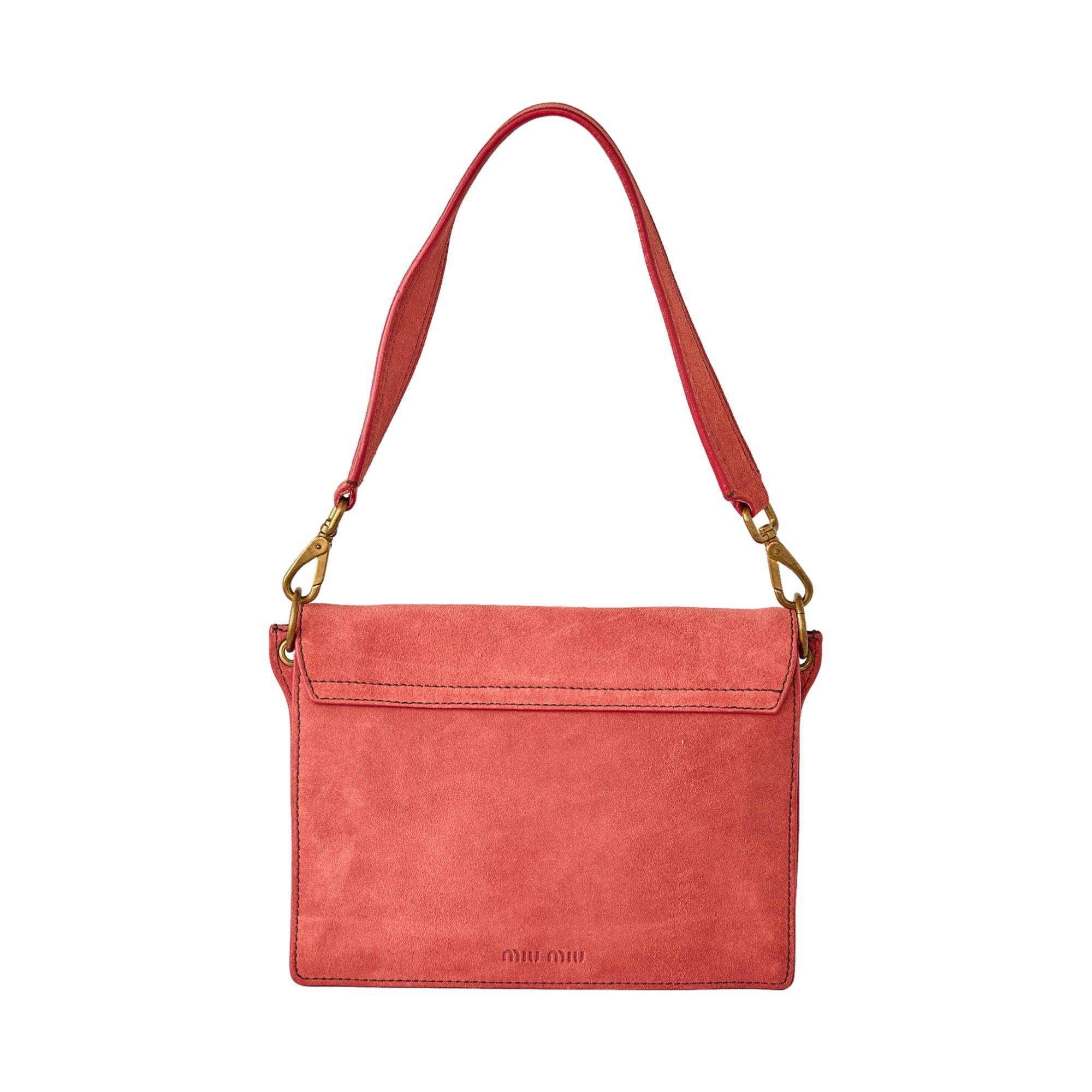 Miu Miu Pink Suede Buckle Shoulder Bag