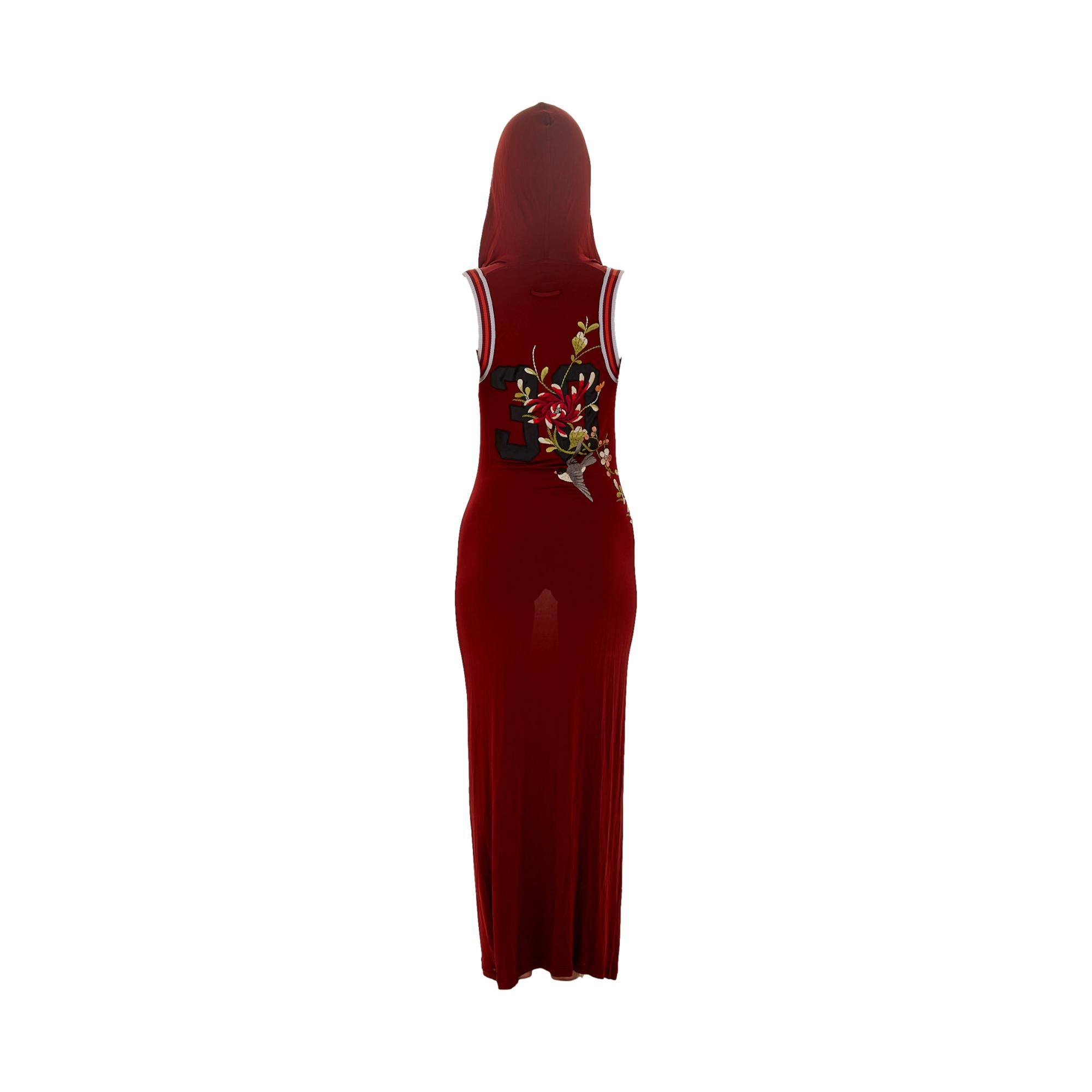 Jean Paul Gaultier Red Floral Embroidered Hooded Dress