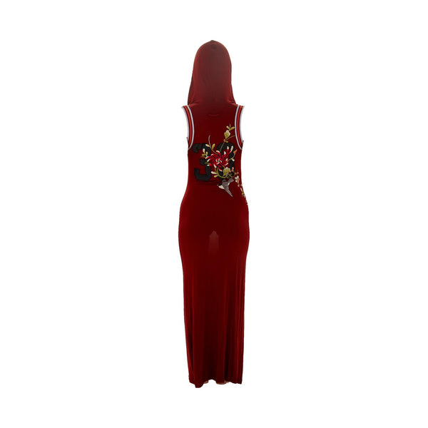 Jean Paul Gaultier Red Floral Embroidered Hooded Dress