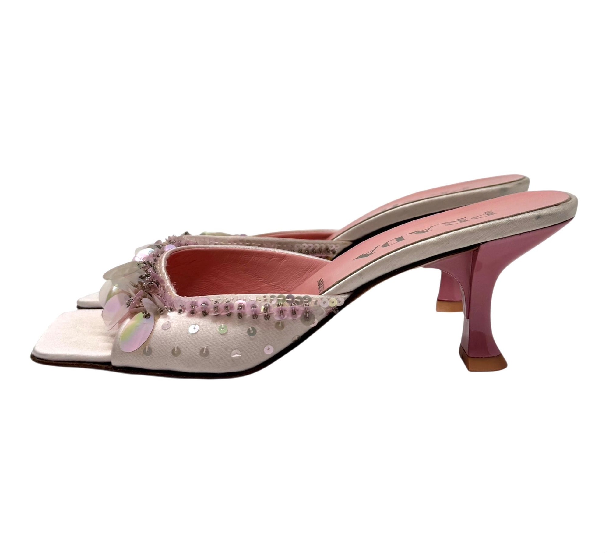 Prada Pink Satin Sequin Heels