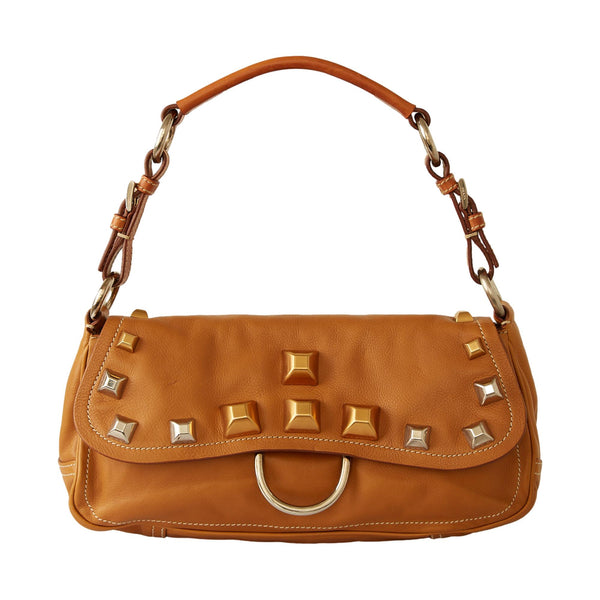 Prada Tan Leather Studded Shoulder Bag