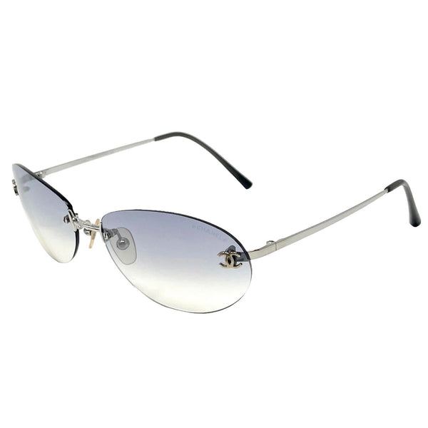 Chanel Blue Logo Rimless Sunglasses