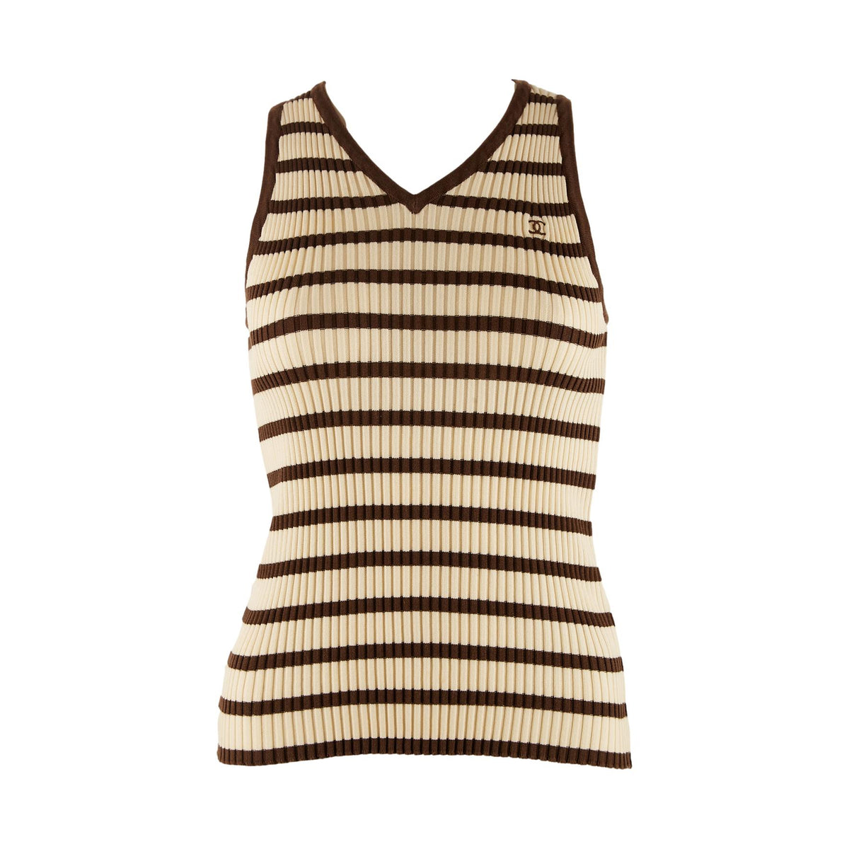Chanel Brown Striped Logo Tank