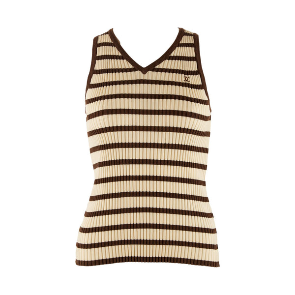 Chanel Brown Striped Logo Tank