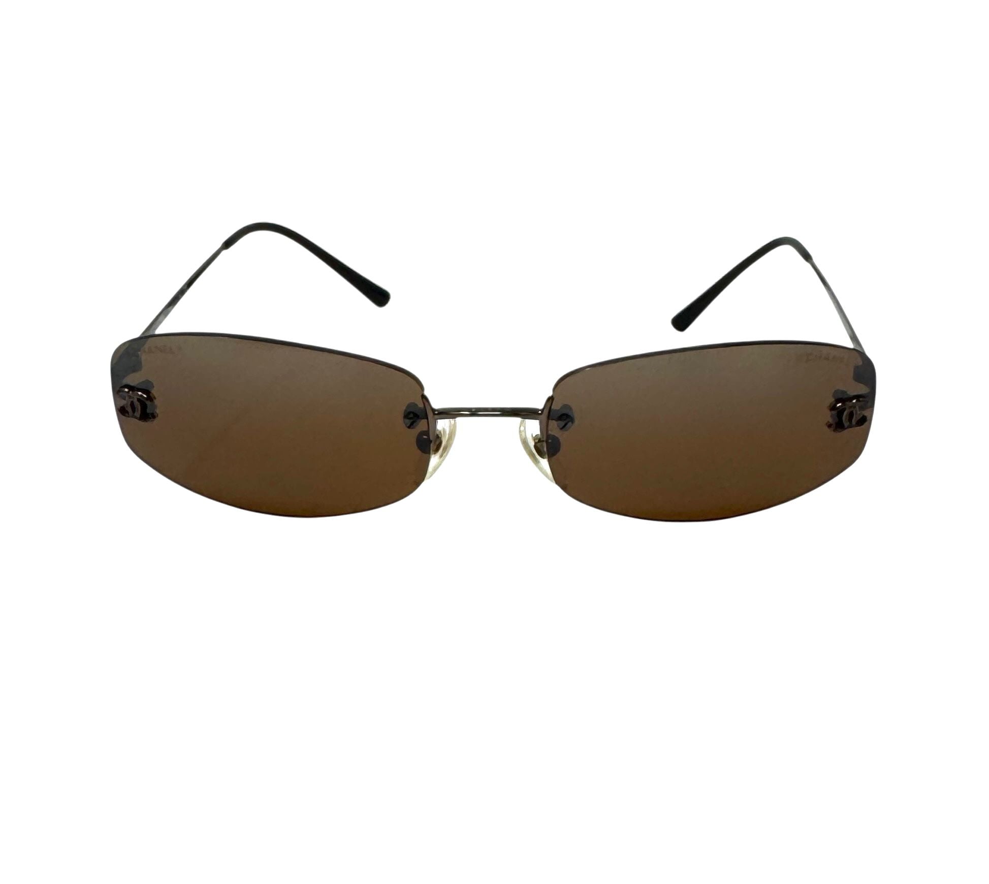 Chanel Brown Mini Rimless Sunglasses