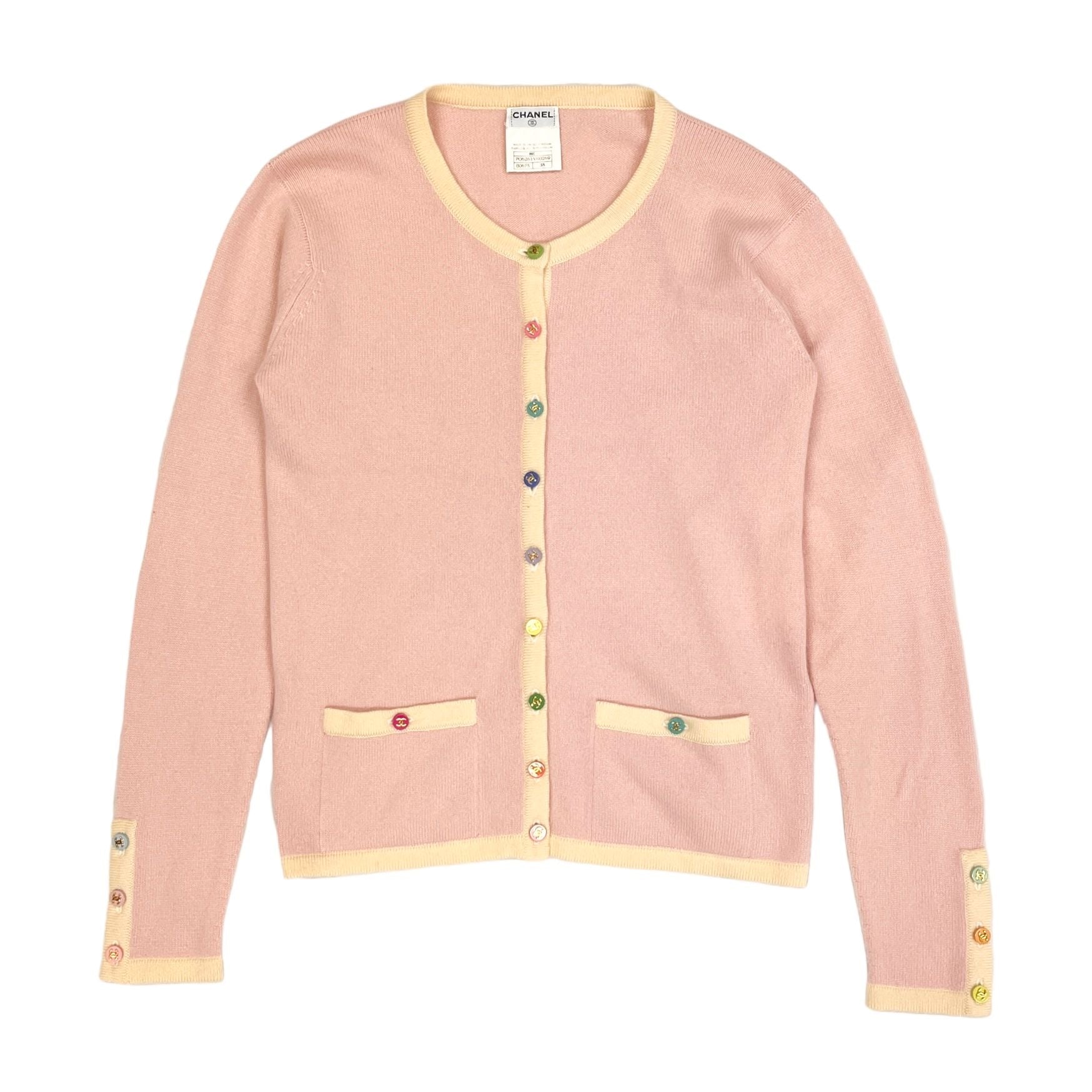 Chanel Baby Pink Cashmere Logo Button Cardigan Set