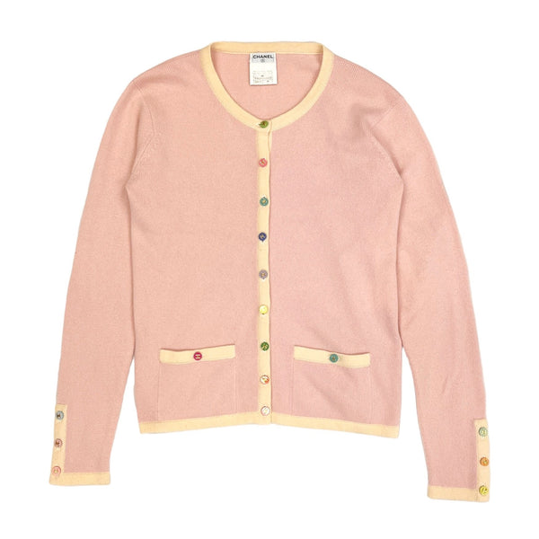 Chanel Baby Pink Cashmere Logo Button Cardigan Set