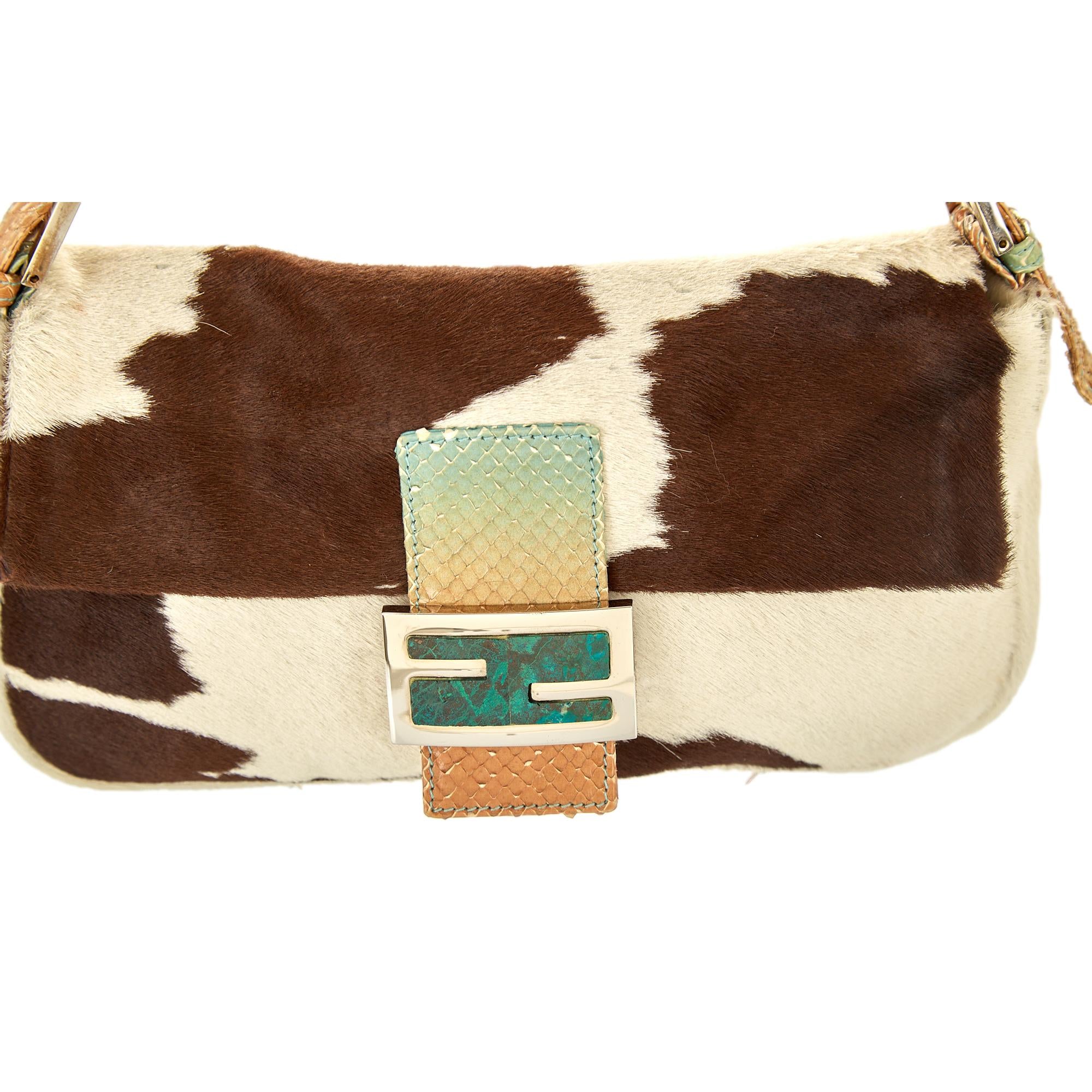 Fendi White Cow Print Baguette