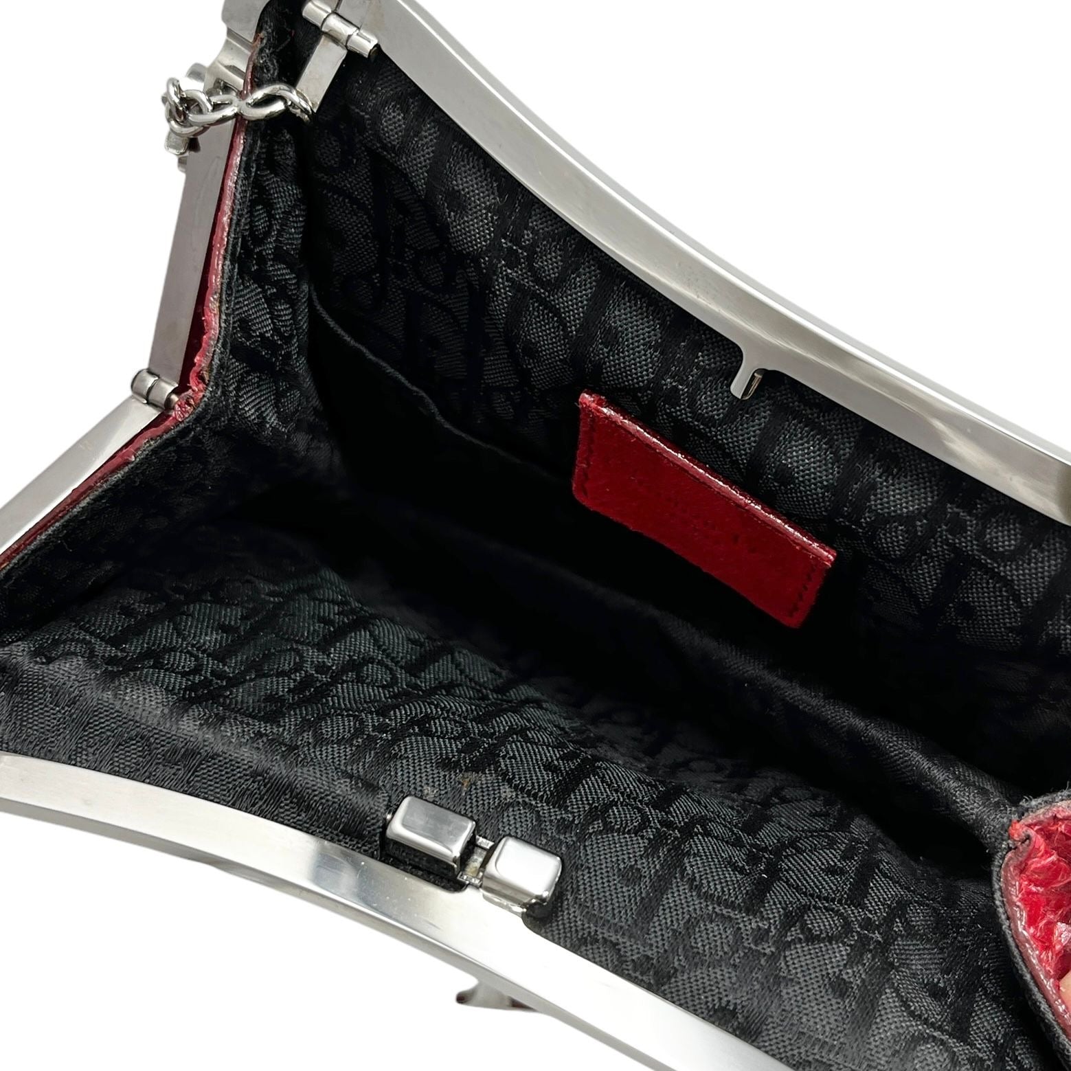 Dior Mini Red Snakeskin Saddle Bag