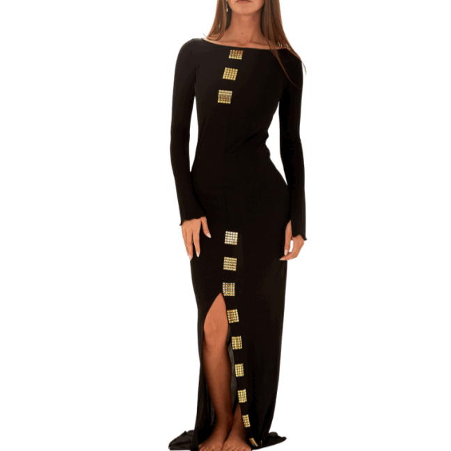 Fendi Black Embellished High Slit Gown