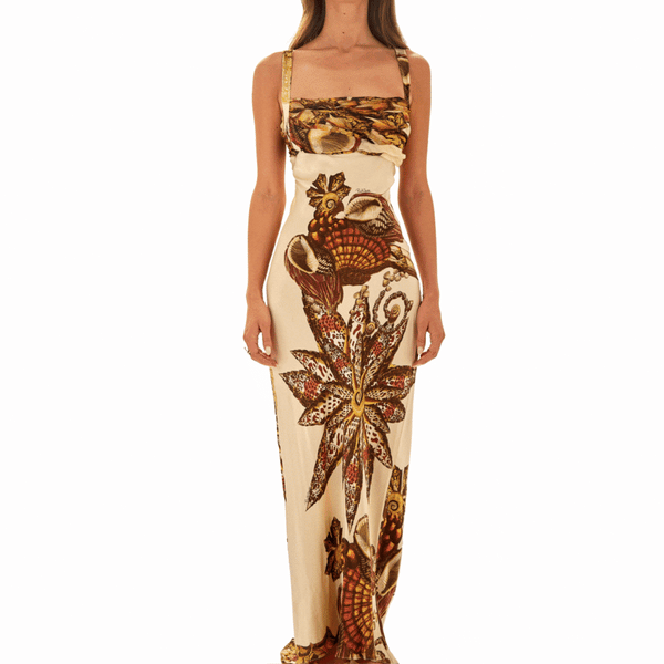 Roberto Cavalli Ivory Silk Print Gown