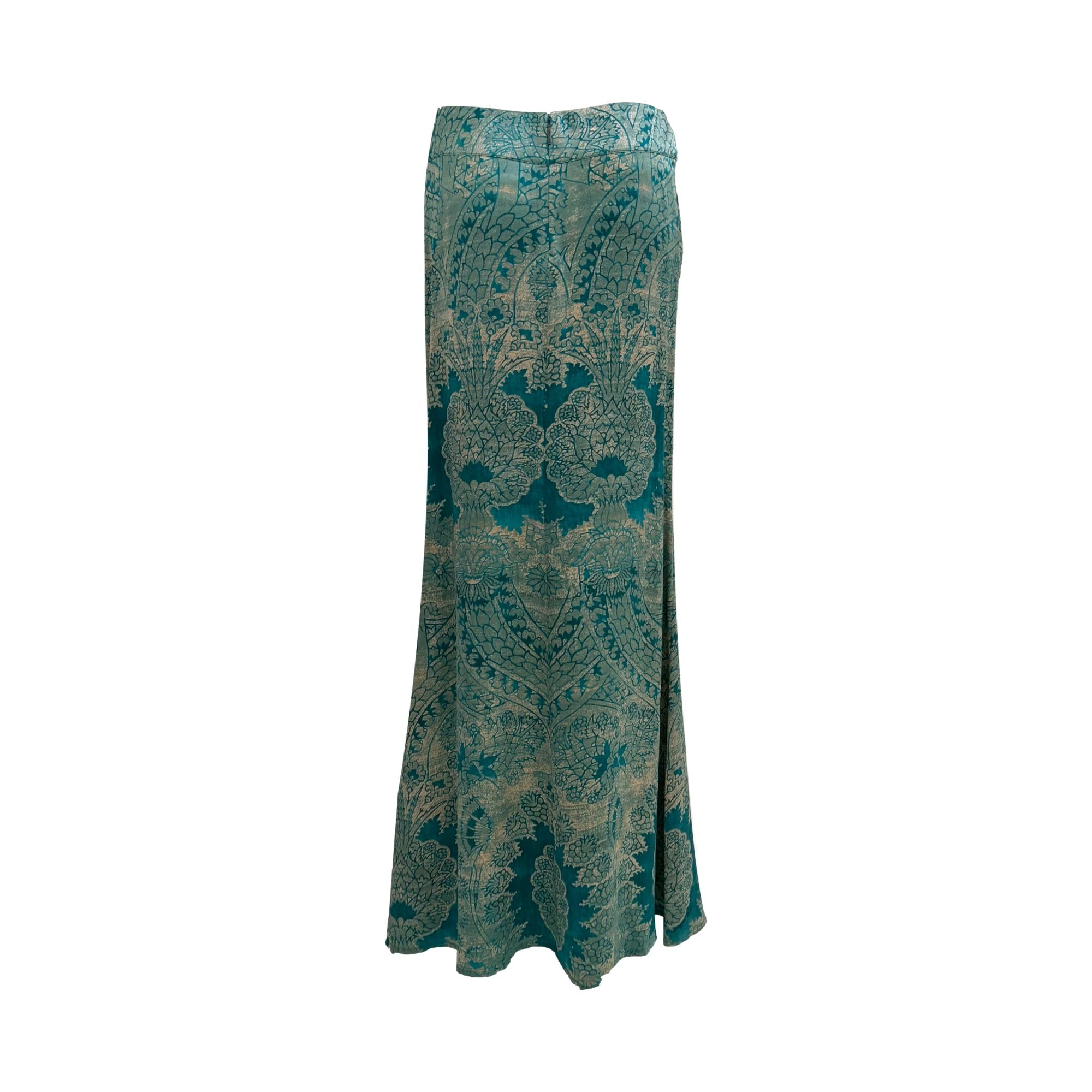 Roberto Cavalli Green Print Silk Skirt