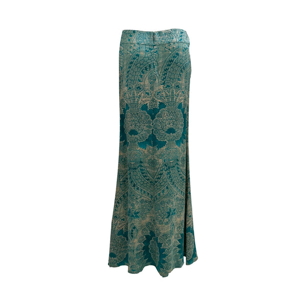 Roberto Cavalli Green Print Silk Skirt