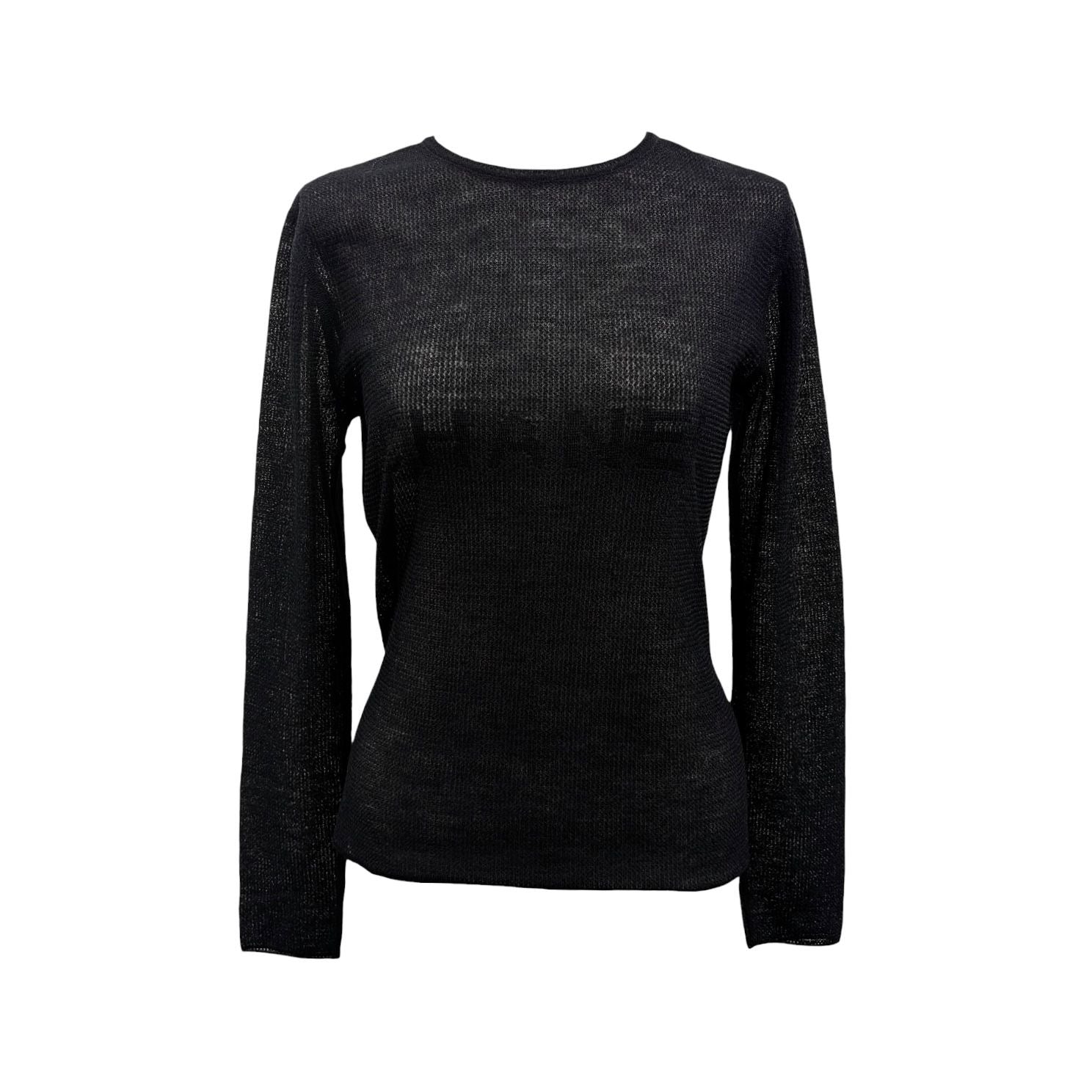 Chanel Black Center Logo Long Sleeve Top