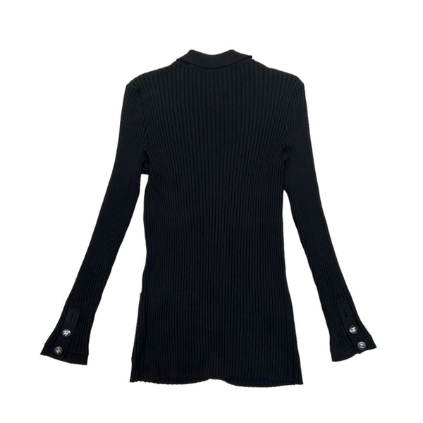 Chanel Black Ribbed Button Long Cardigan