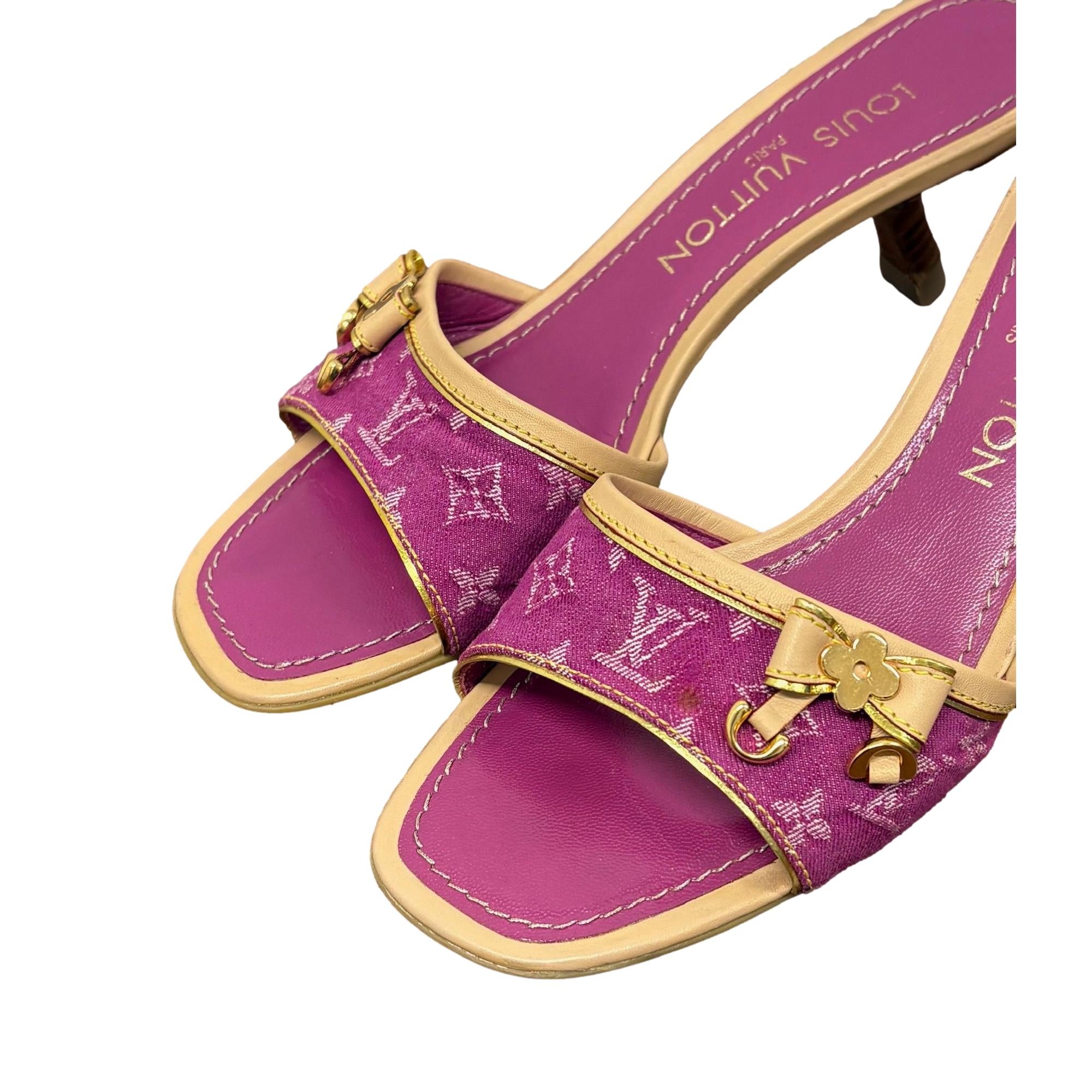 Louis Vuitton Pink Denim Monogram Kitten Heels