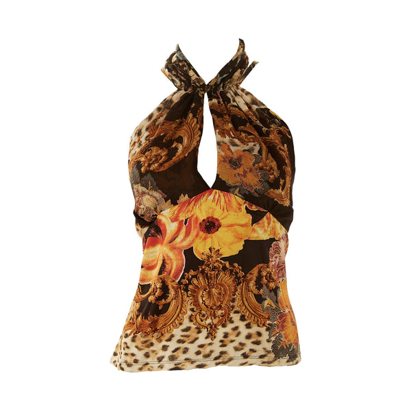 Roberto Cavalli Black Cheetah Print Halter Top