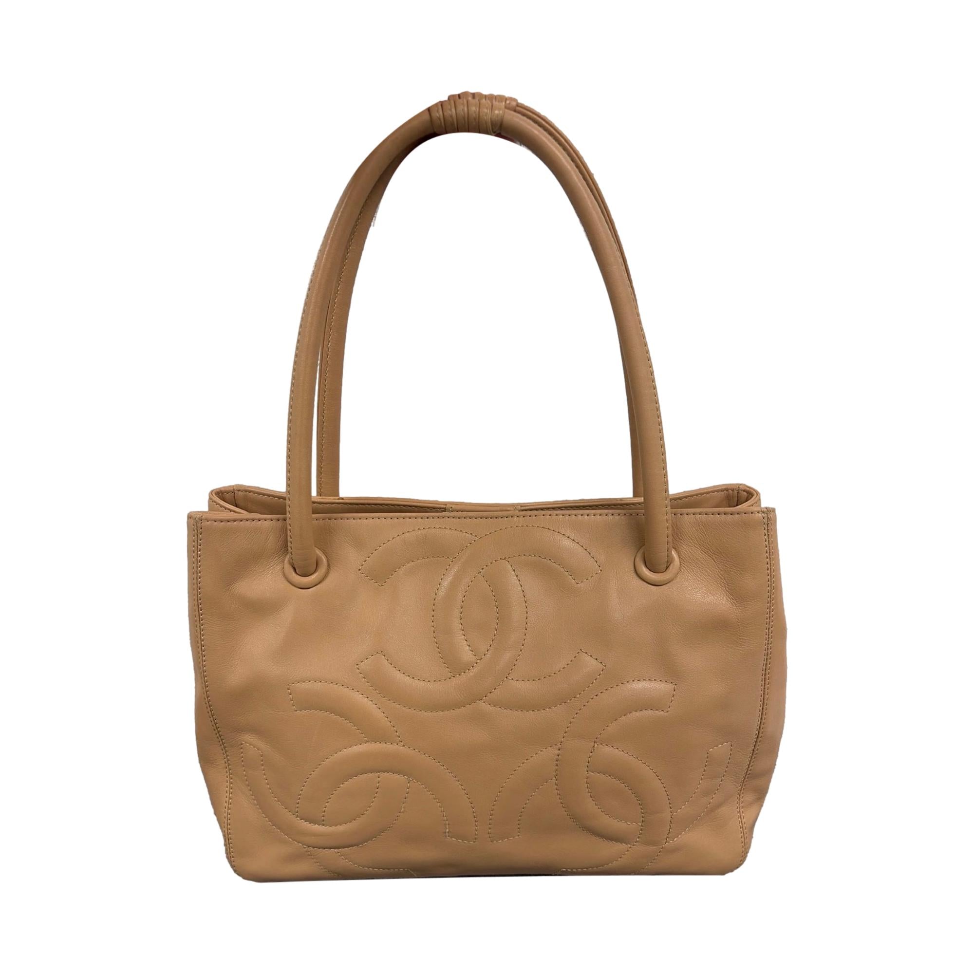 Chanel Beige Triple Logo Shoulder Tote