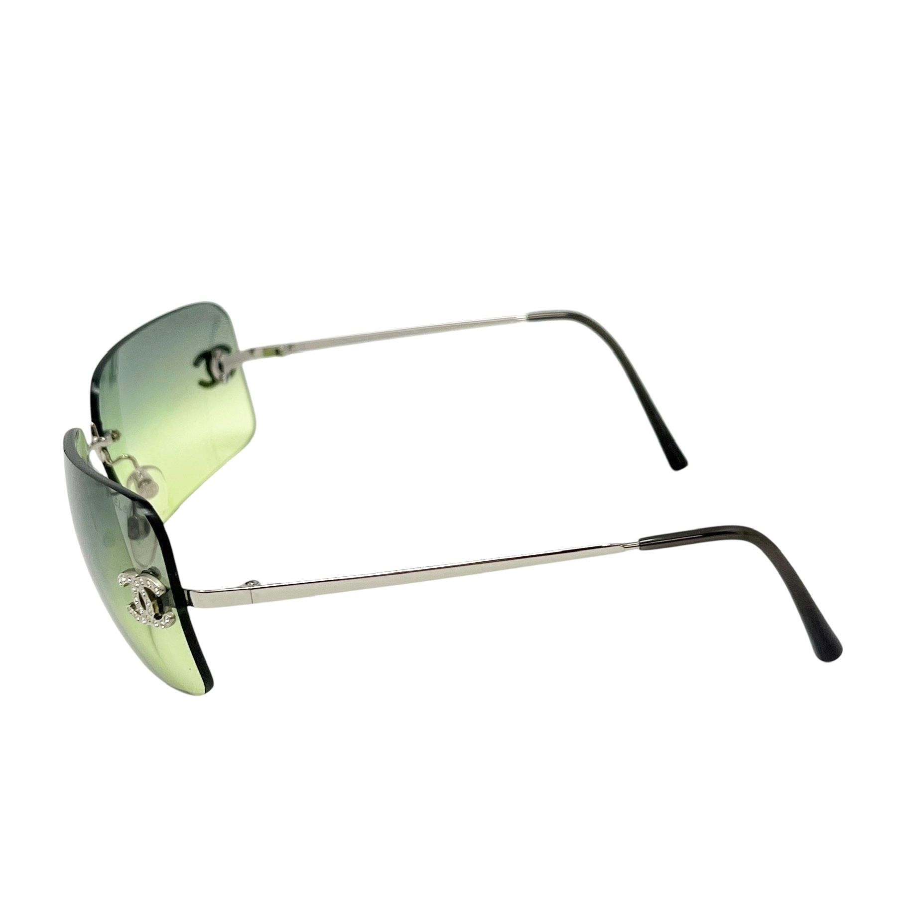 Chanel Green Rhinestone Rimless Sunglasses