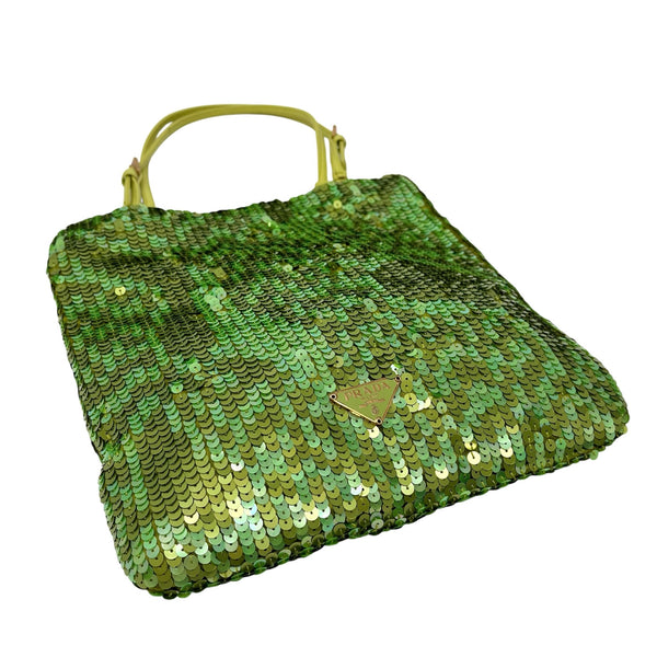 Prada Lime Green Sequin Top Handle Bag
