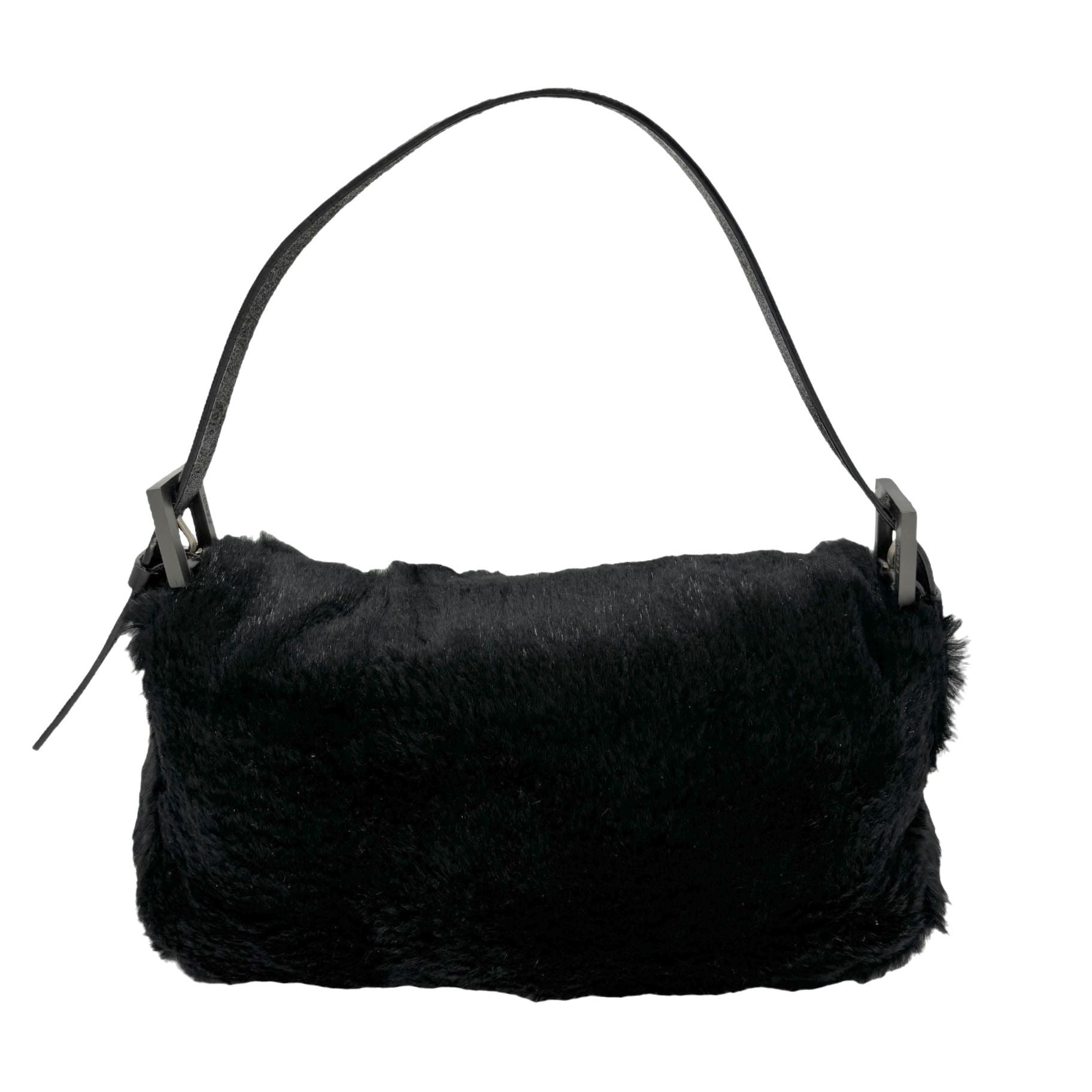 Fendi Black Fur Baguette Bag