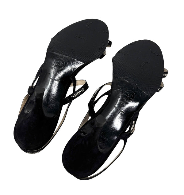 Chanel Black Satin Ribbon Heels