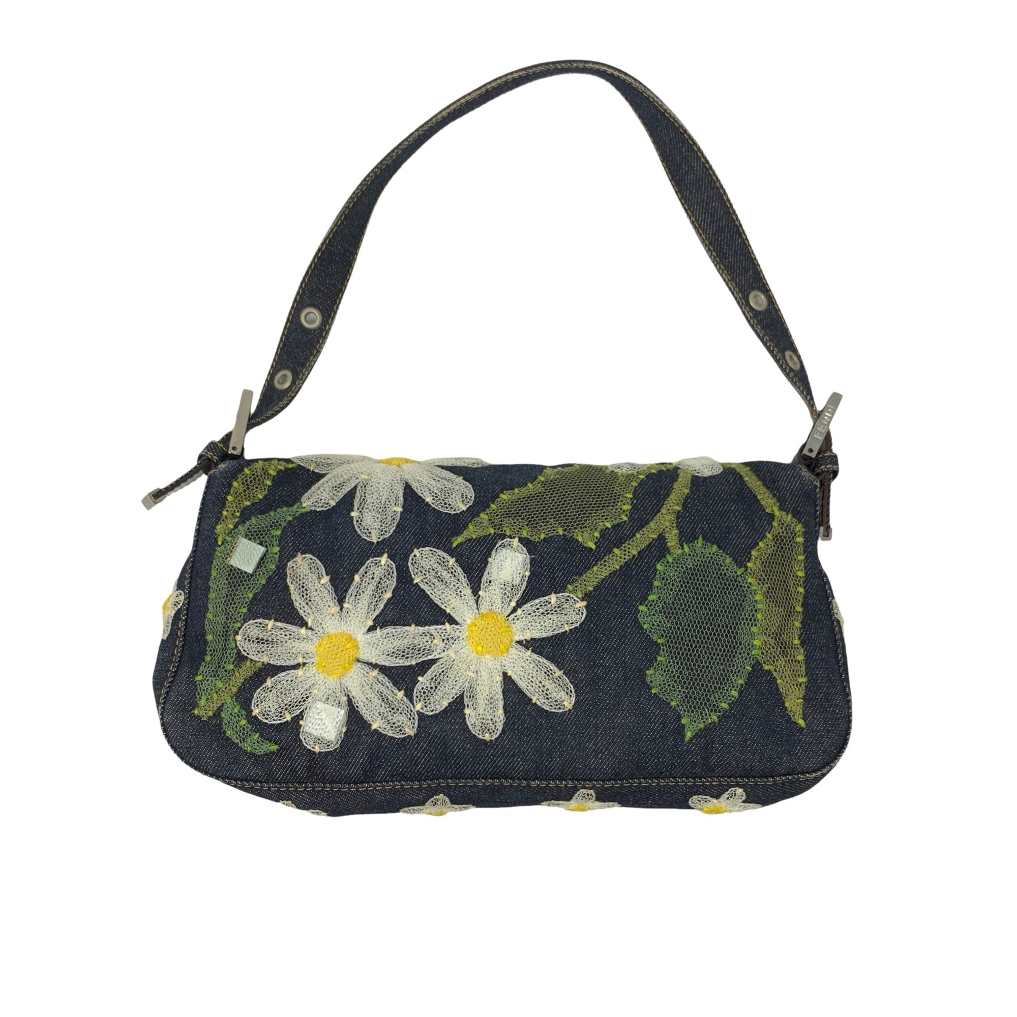Fendi Denim Floral Baguette