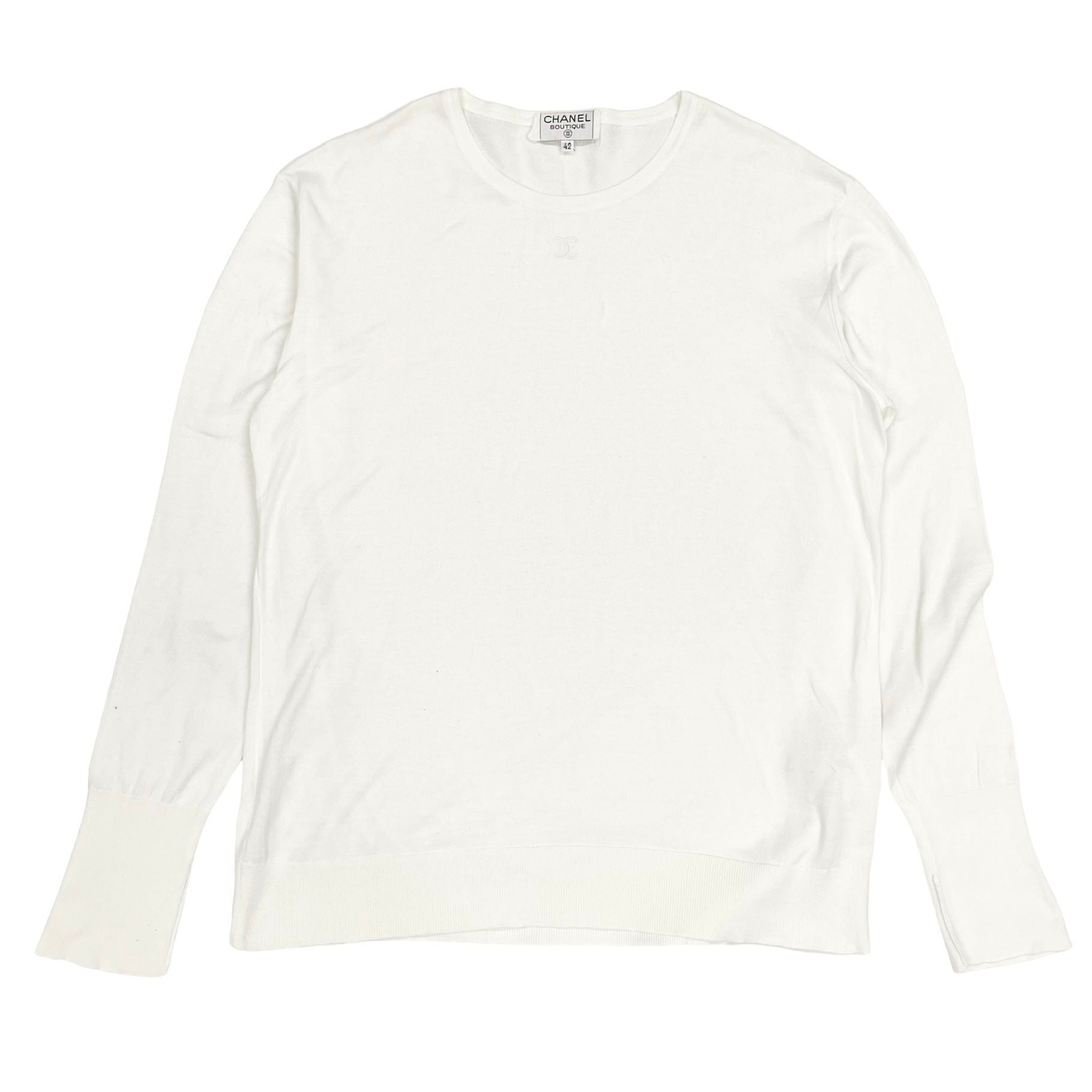 Chanel White Long Sleeve Logo Top