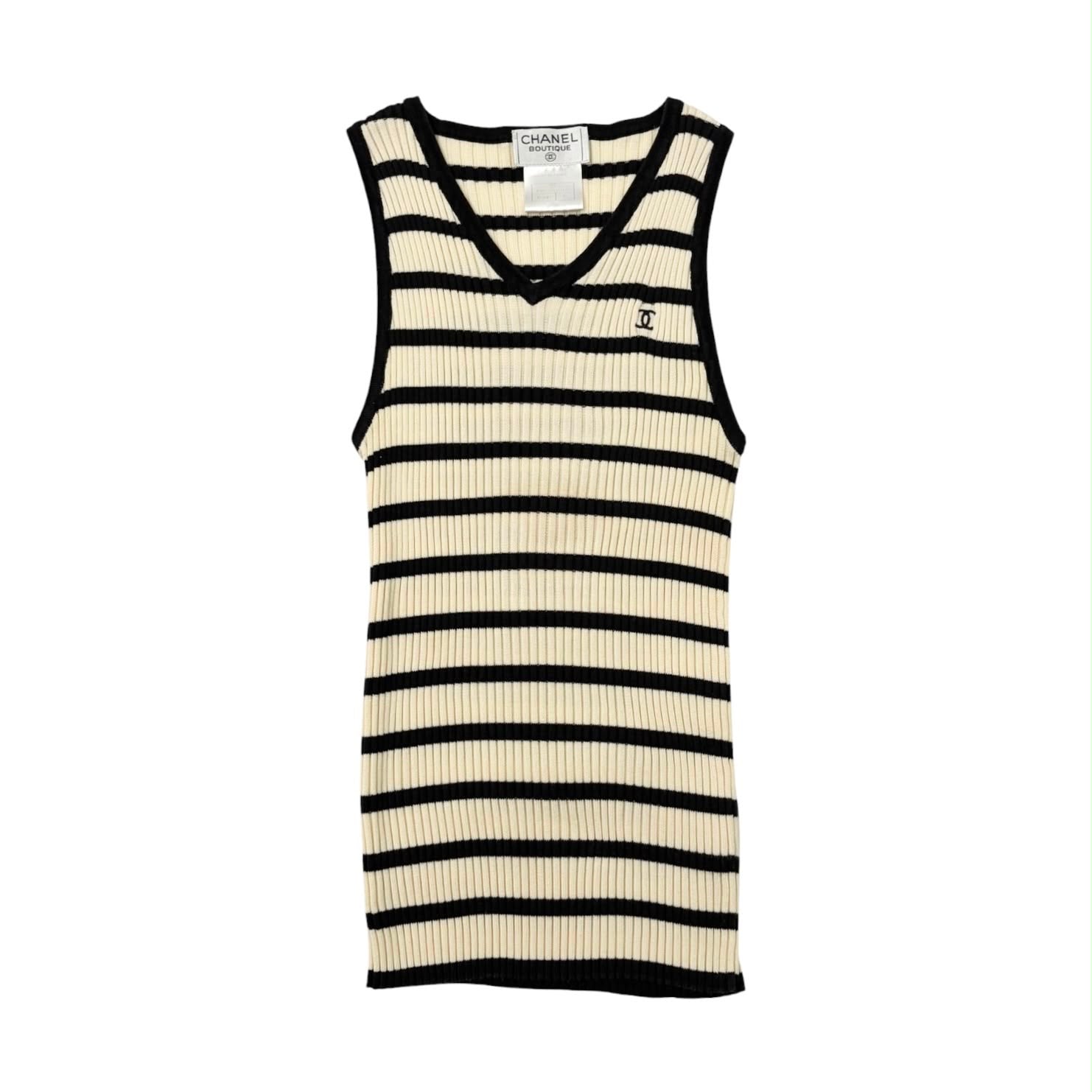Chanel Black Striped Logo Tank