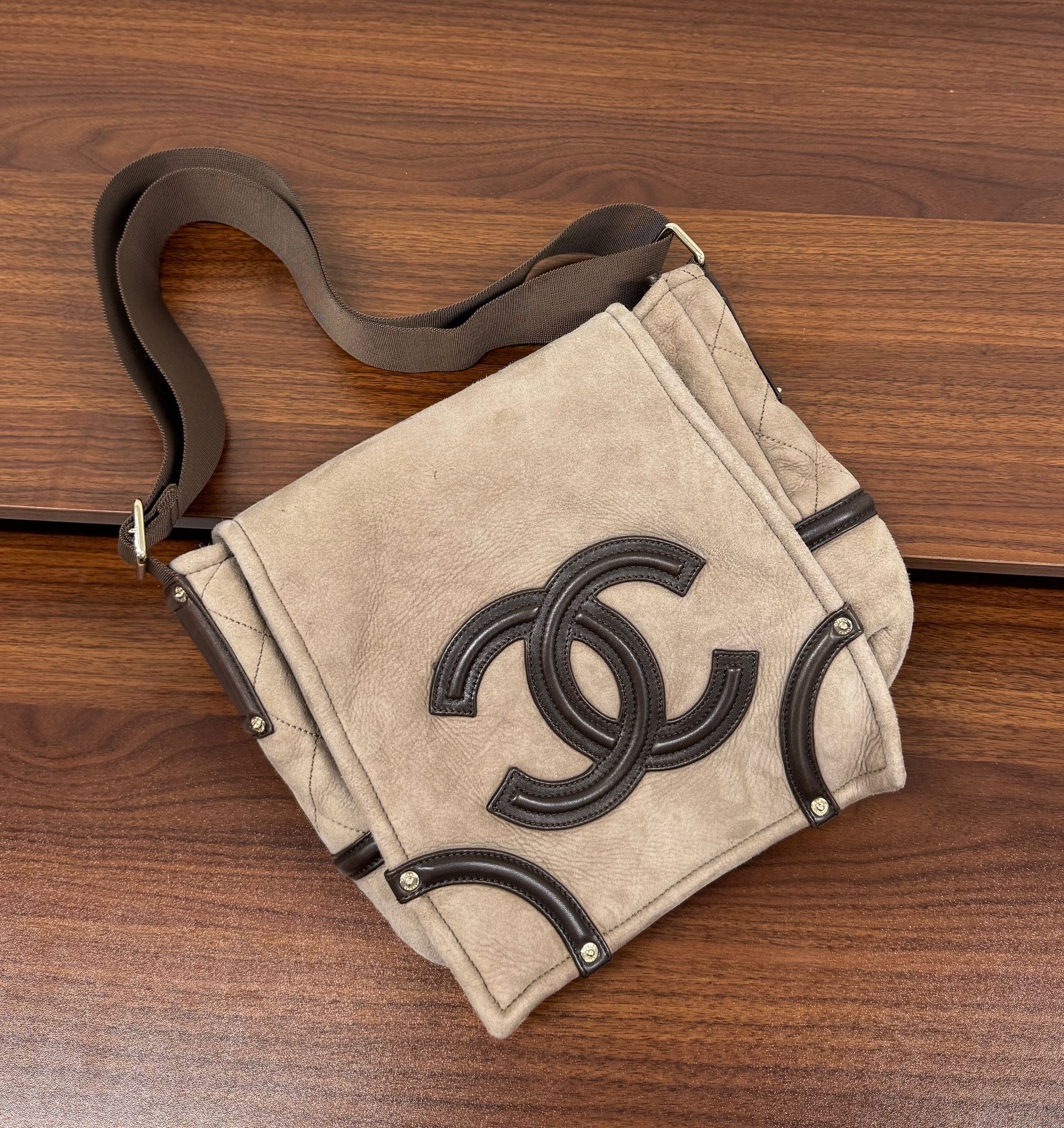 Chanel Tan Suede Messenger Bag