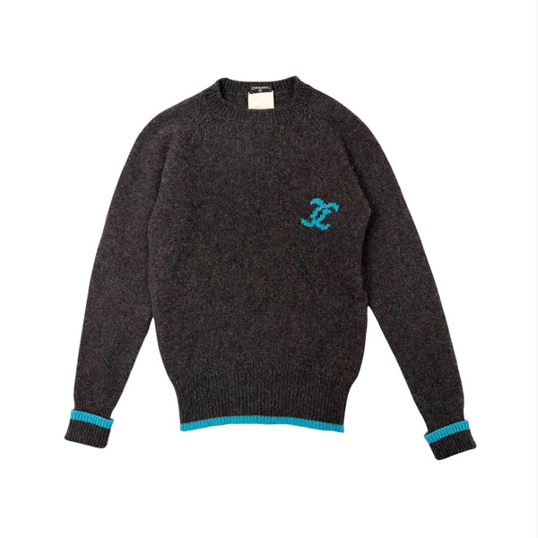 Chanel Grey Contrast Logo Sweater