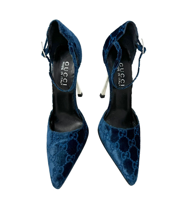 Gucci Blue Velvet Logo Heels