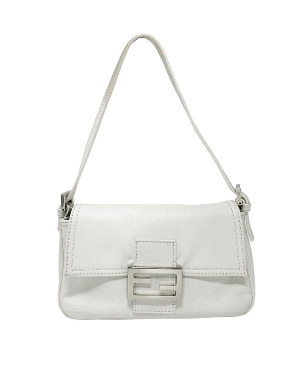 Fendi White Leather Mini Baguette