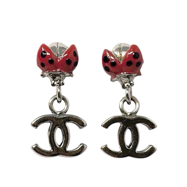 Chanel Silver Ladybug Earrings
