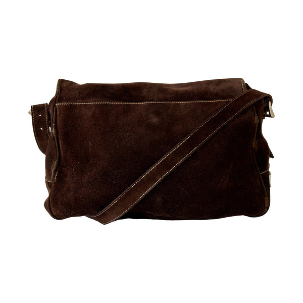 Prada Brown Suede Jumbo Messenger Bag