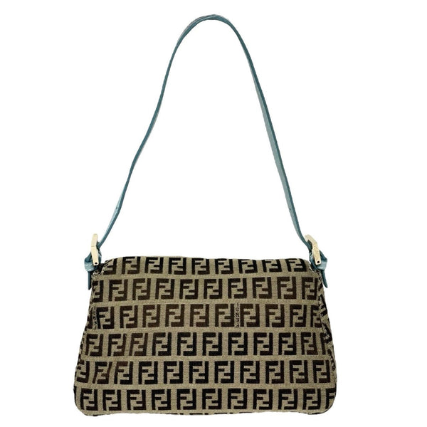 Fendi Mini Brown + Baby Blue Logo Baguette Bag