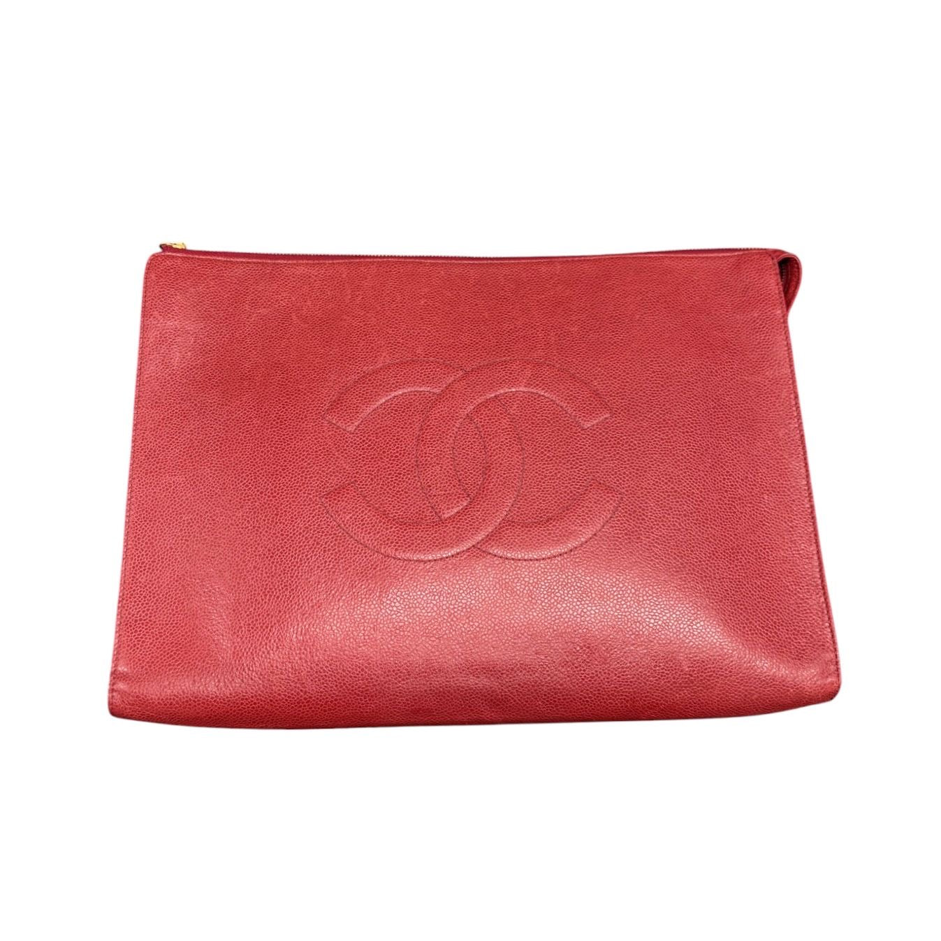 Chanel Red Caviar Oversized Clutch
