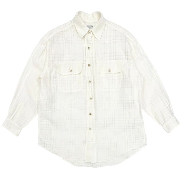 Chanel White Linen Logo Button Down