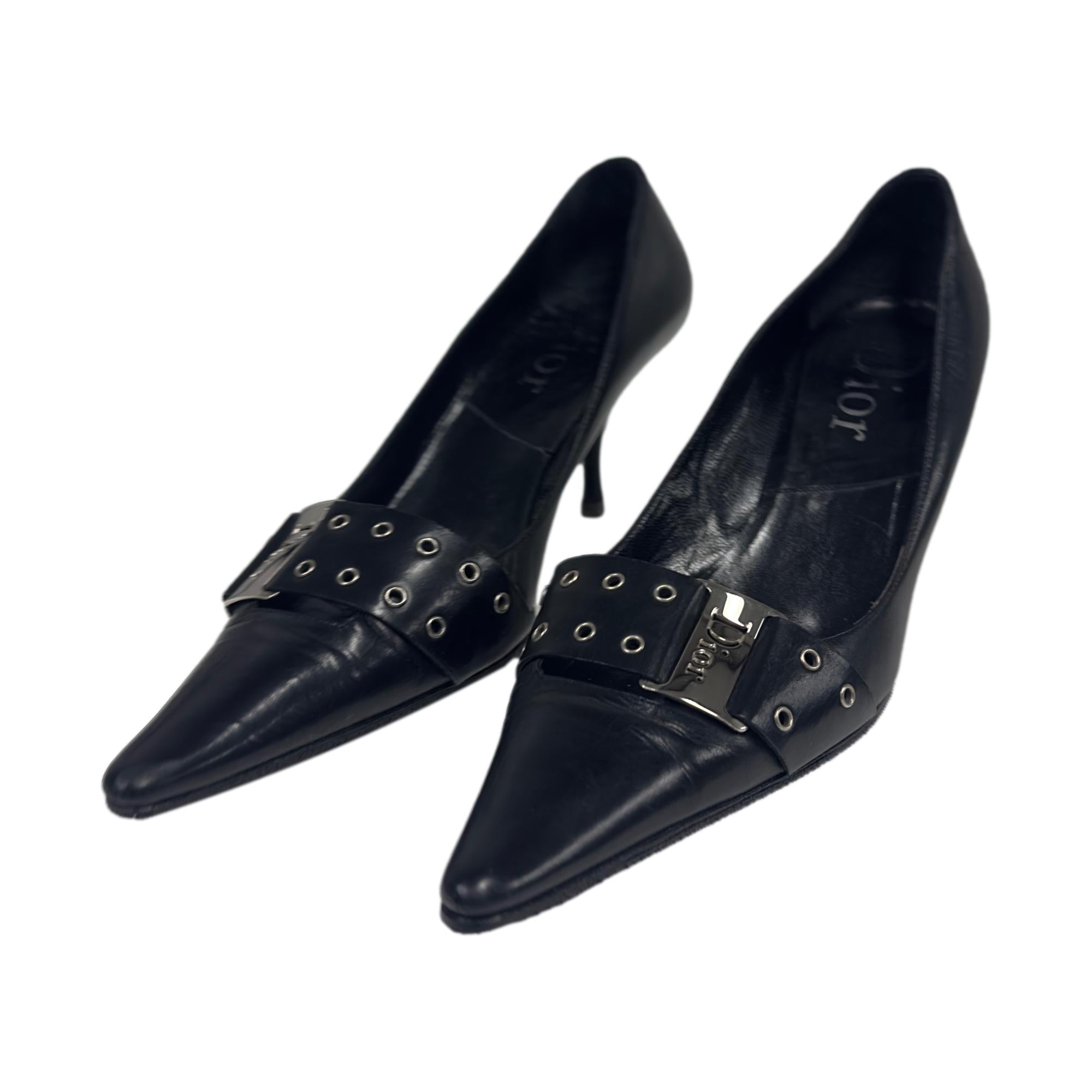 Dior Black Logo Plaque Heels