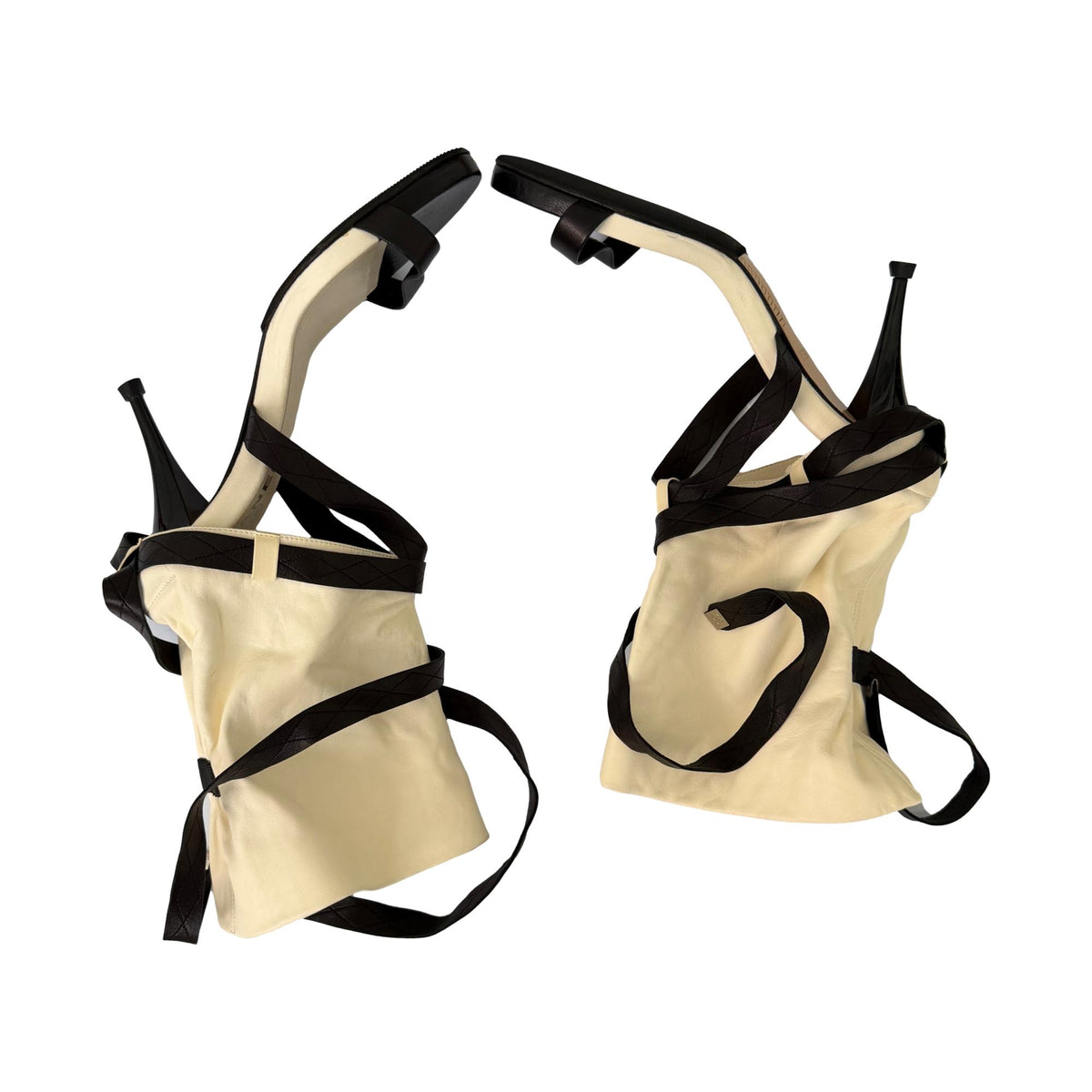 Chanel Ivory & Black Wrap Heels