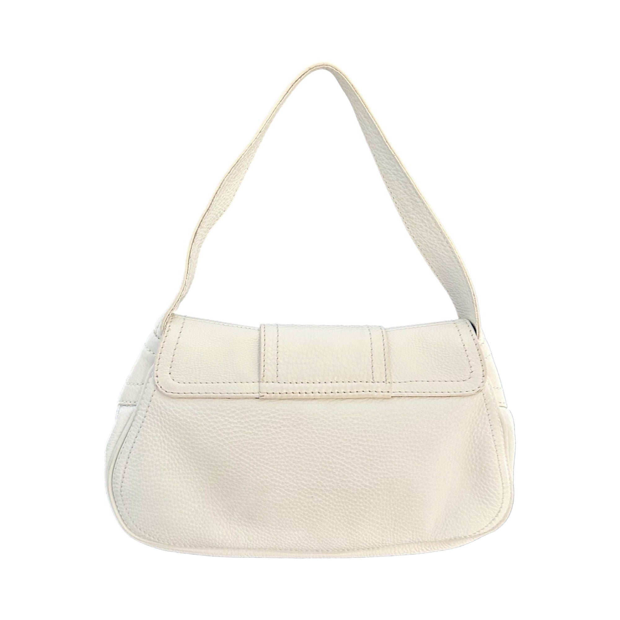 Celine White Leather Buckle Shoulder Bag