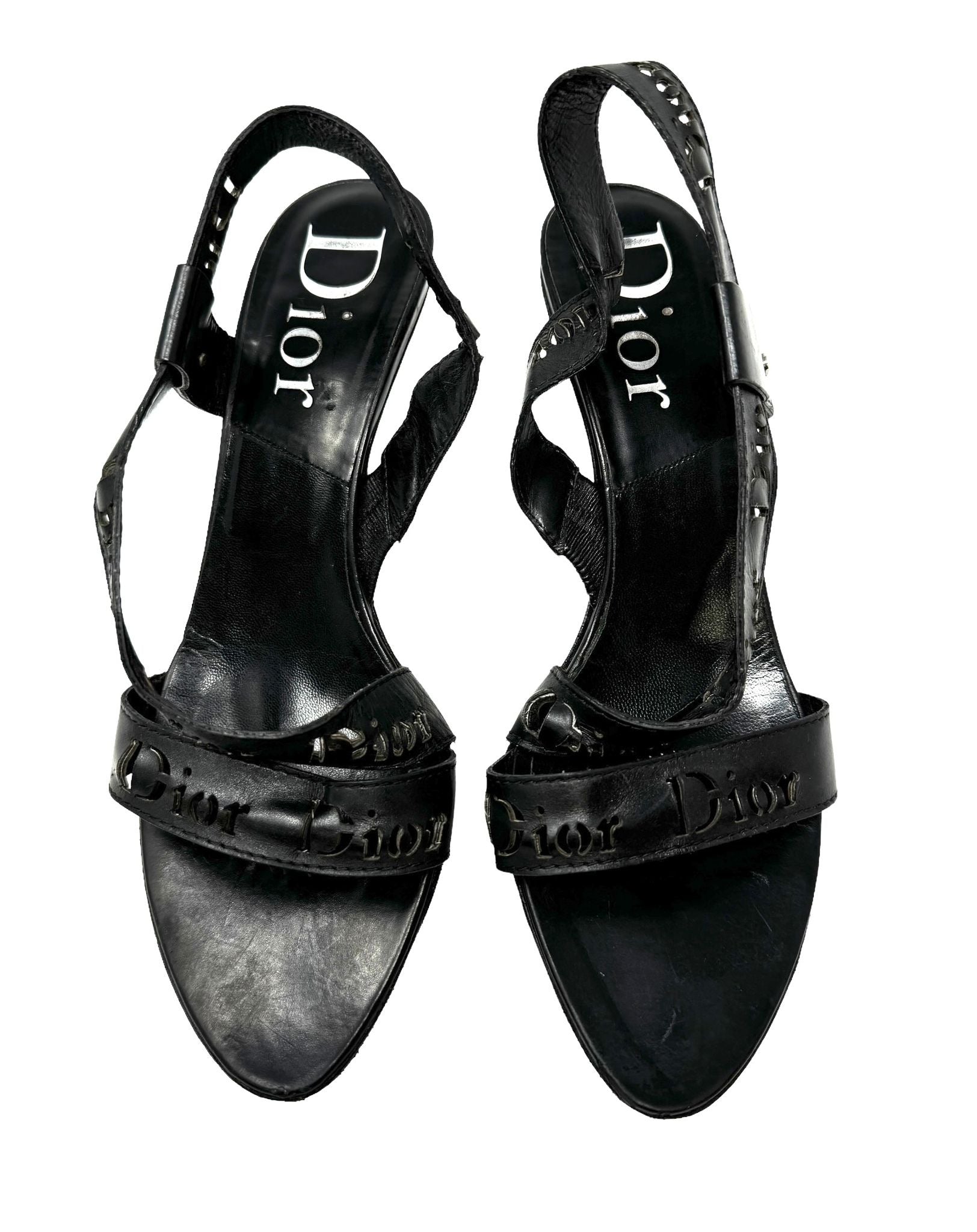 Dior Black Logo Wrap Heels