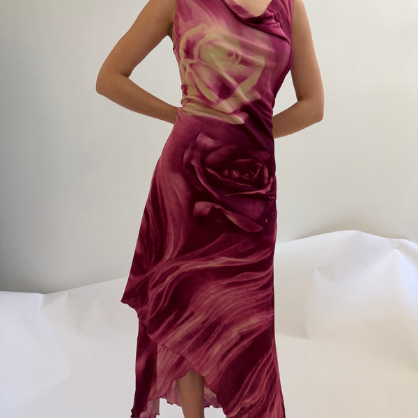 Roberto Cavalli Class Pink Rose Drape Dress