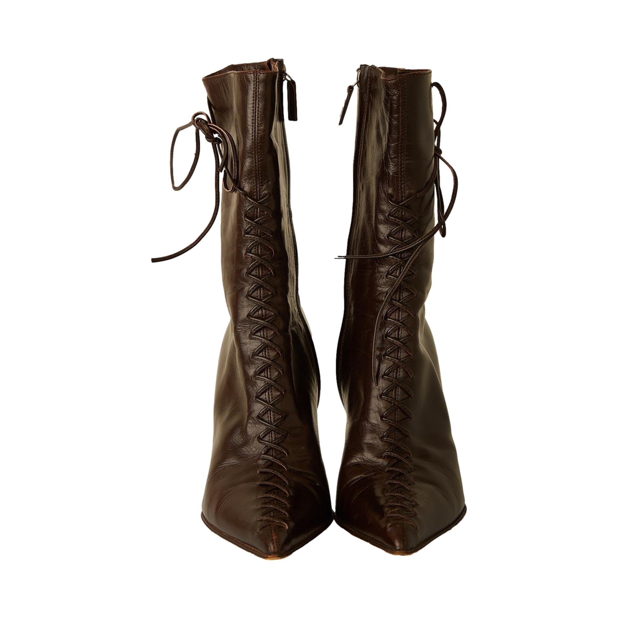 Dior Brown Leather Corset Heel Boots – Treasures of NYC