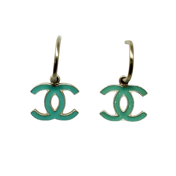 Chanel Turquoise Logo Earrings